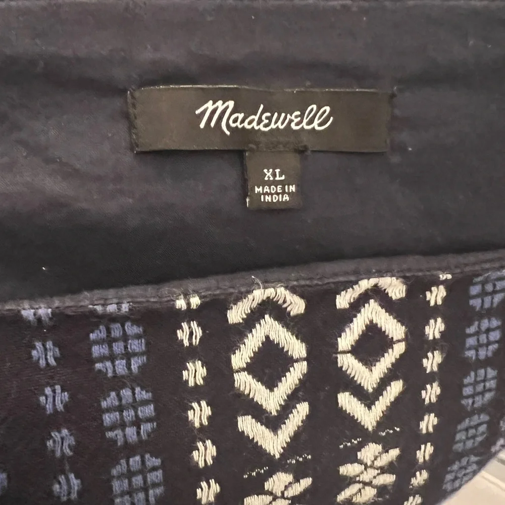 XL Madewell Blue and White Geometric Peplum Top - Picture 9 of 15